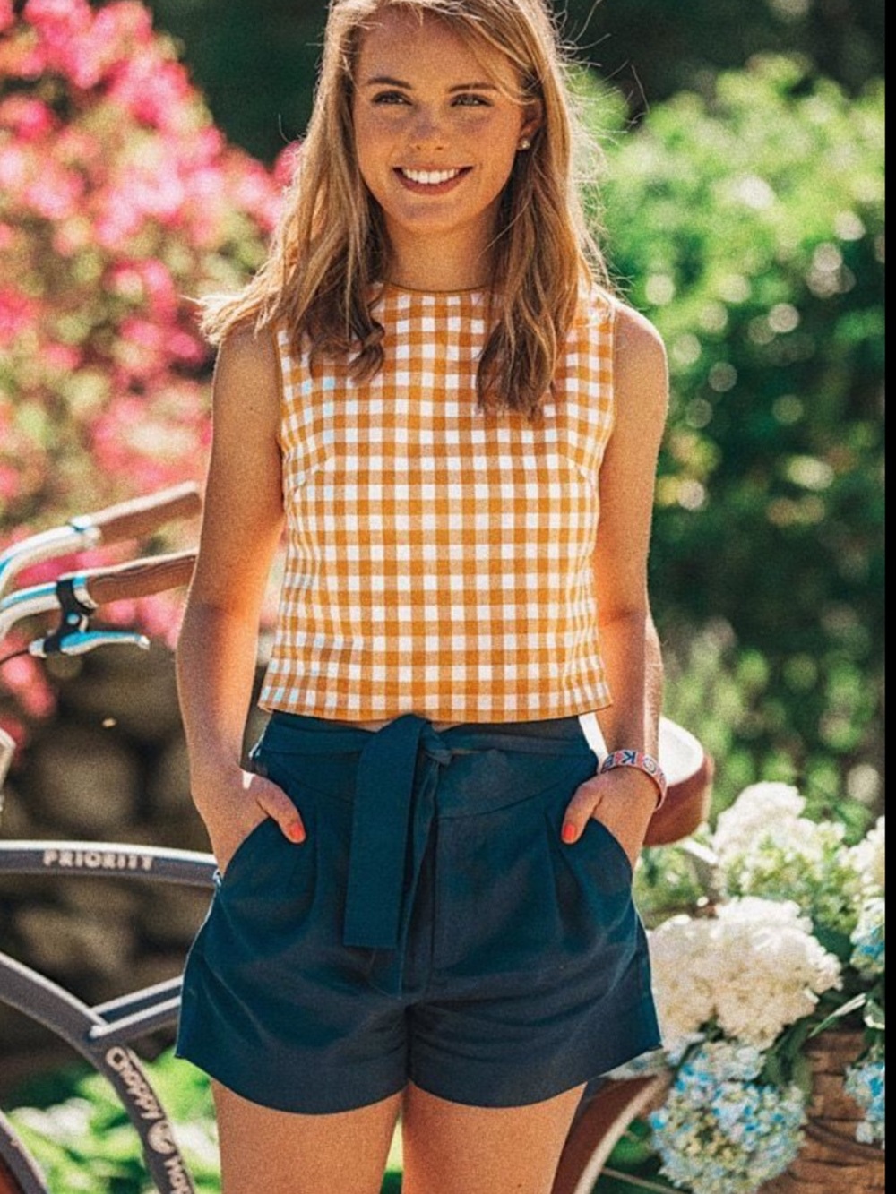 KIEL JAMES PATRICK Gingham Sleeveless Cropped Top Orange/white XL, NWT - Picture 2 of 14